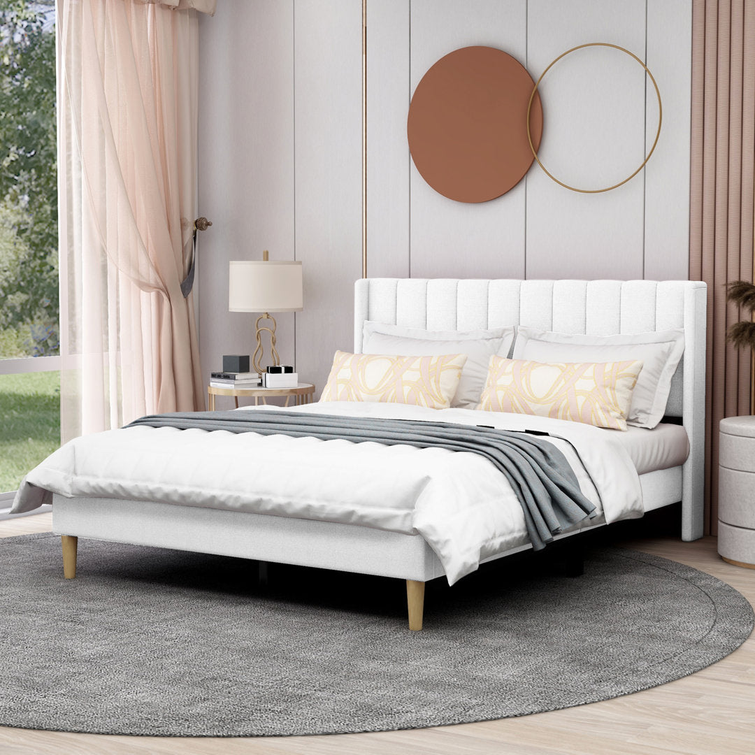 Eriksay Low Profile Upholstered Platform Bed with Wingback Headboard Wade Logan® Color: New White Linen Size: Queen