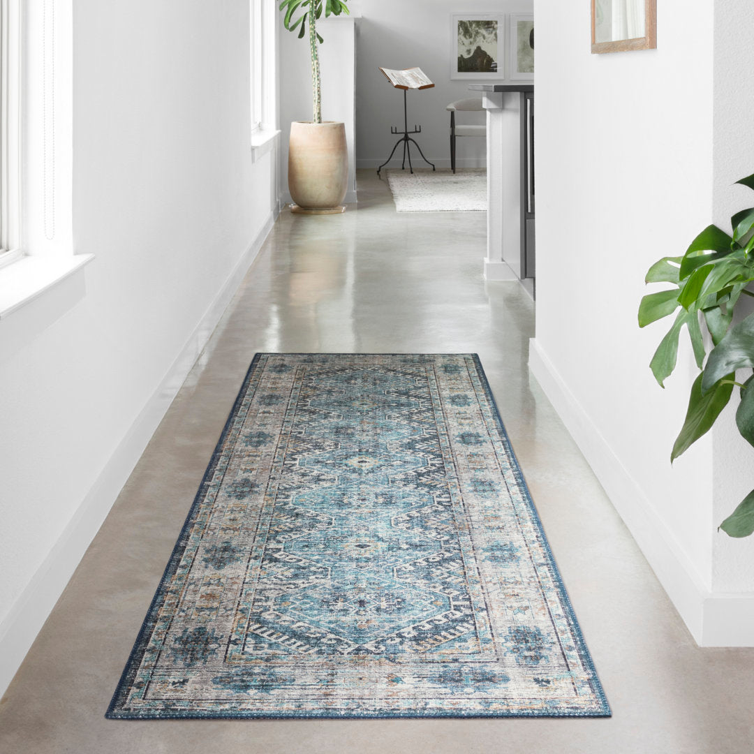Gelo Oriental Denim/Gray Area Rug Bungalow Rose Rug Size: Round 8'