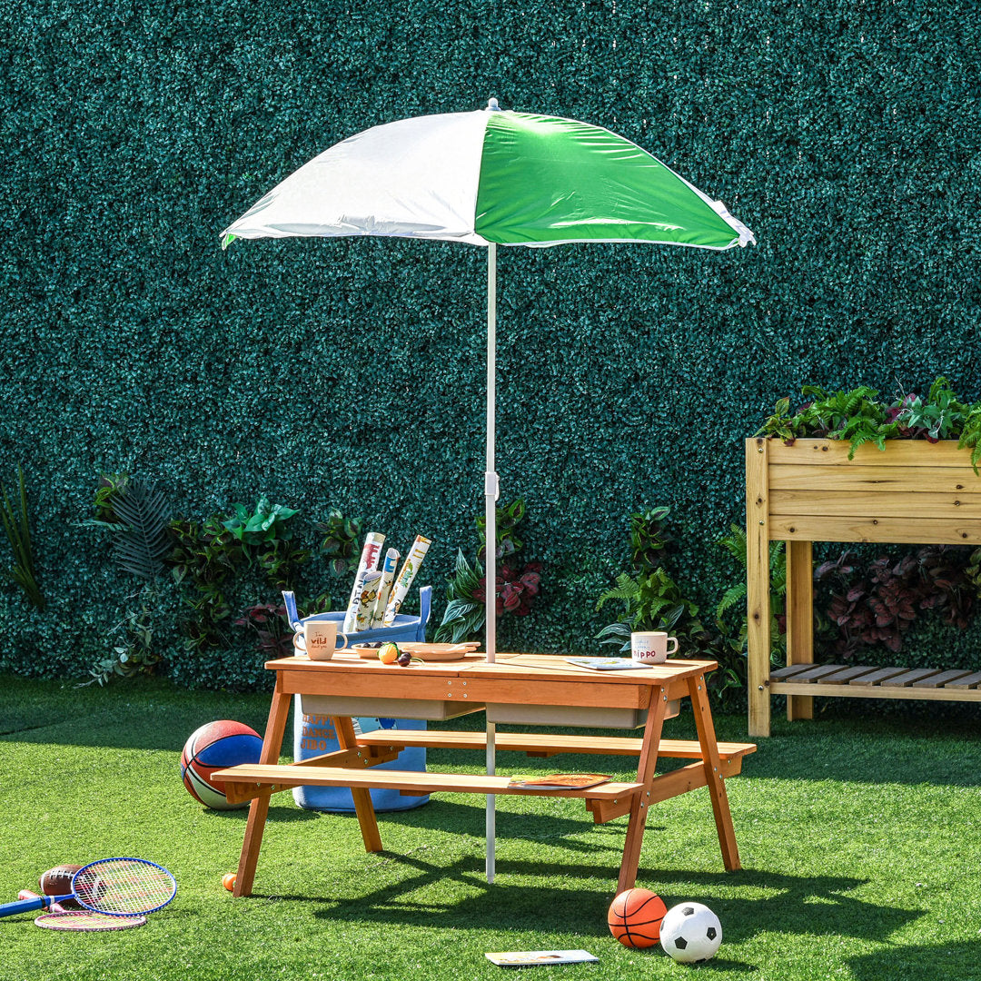 Elazer Kids Solid Wood Rectangular Outdoor Table and Bench Isabelle & Max™