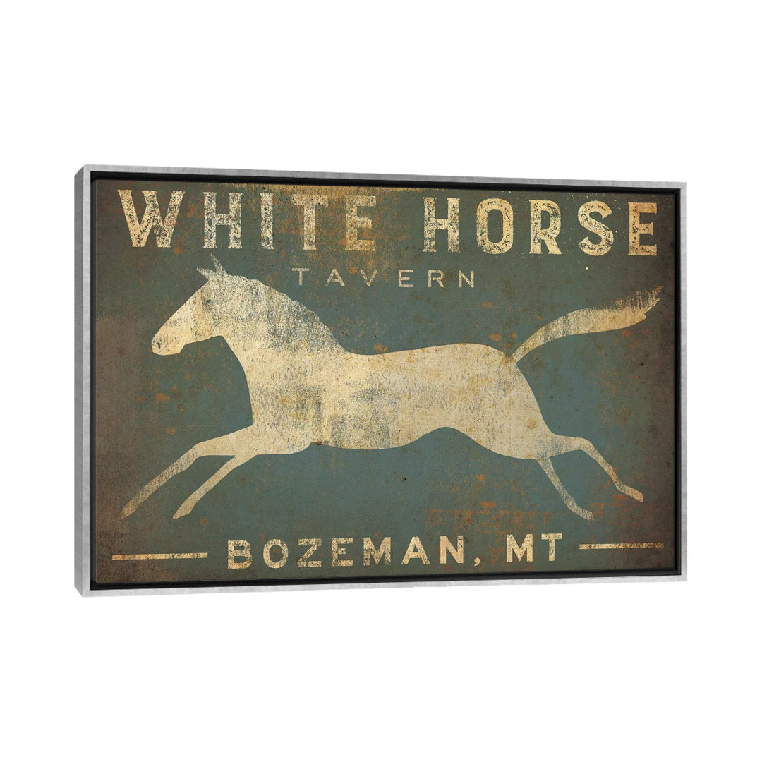 White Horse Tavern Textual Art on Wrapped Canvas East Urban Home Size: 18" H x 26" W x 1.5" D Format: Silver Framed