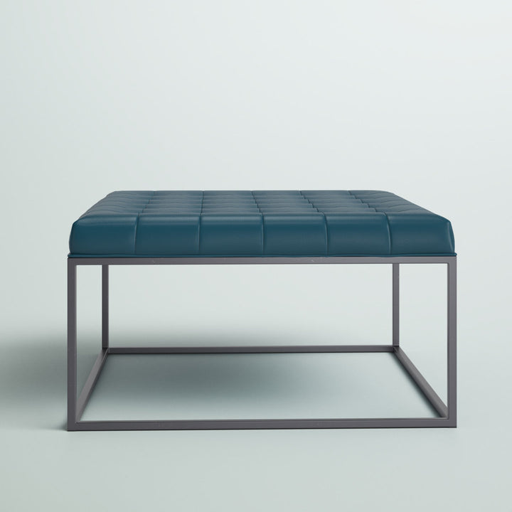 Bhorelal 34.75" Wide Faux Leather Tufted Square Cocktail Ottoman Wade Logan® Fabric: Blue