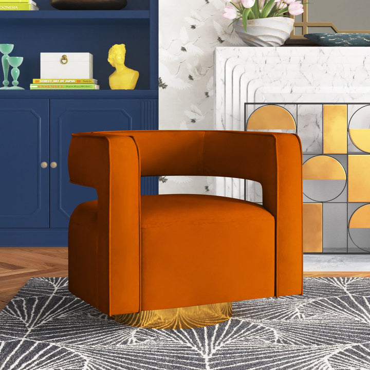 Aysha Velvet Swivel Barrel Chair Willa Arlo™ Interiors Fabric: Orange Velvet