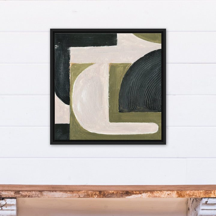 Abstract with Green - Painting on Canvas Ivy Bronx Size: 21.75" H x 21.75" W x 1.75" D Format: Black Floater Frame Canvas