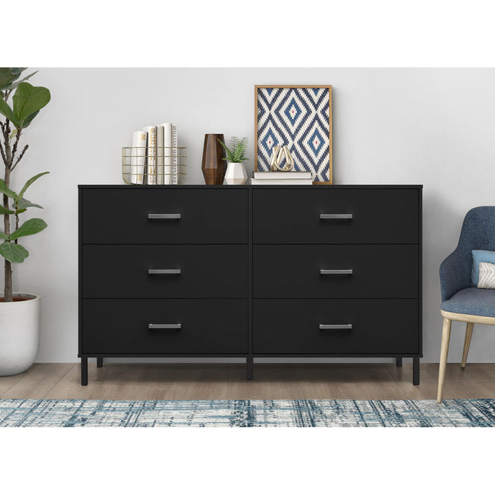 Alexei 6 Drawer 58.5" W Double Dresser Zipcode Design™ Color: Black