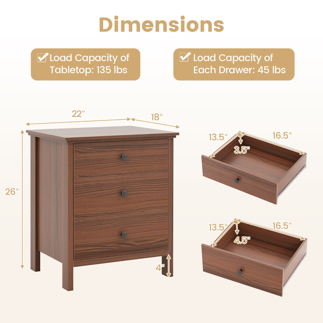 Aeihso 3 - Drawer End Table Nightstand Beside Accent Table Brown Bedroom Red Barrel Studio®