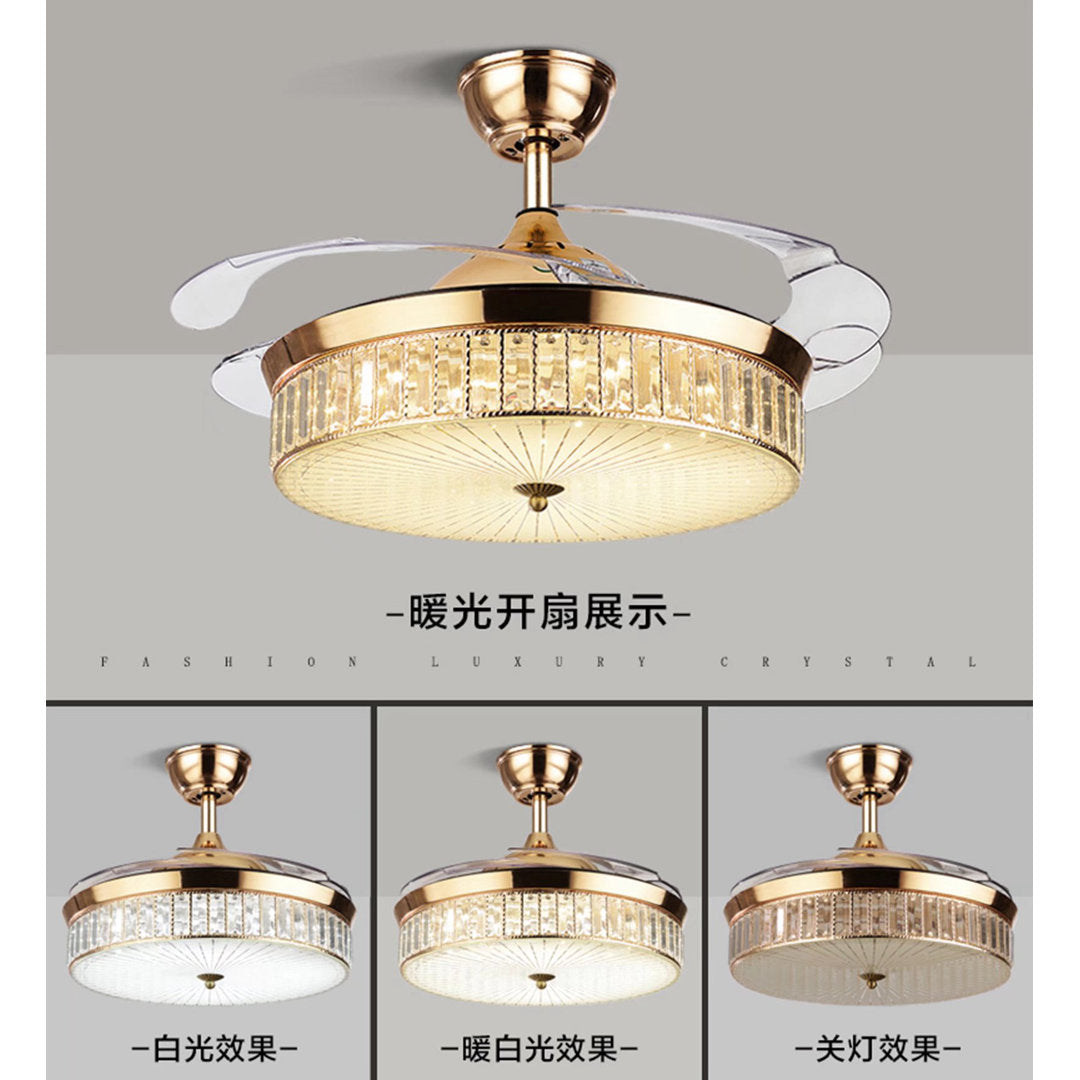 Deborahh 36" 4 Retractable Blades Crystal Ceiling Fan With Light And Remote Control LED Light Kit Included Rosdorf Park