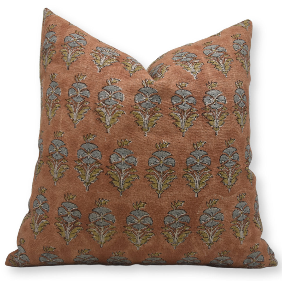 Fabritual Block Print Thick Linen  Throw Pillow Covers  (Mor Mukut, Rust) Fabdivine Size: 22"H x 22"W