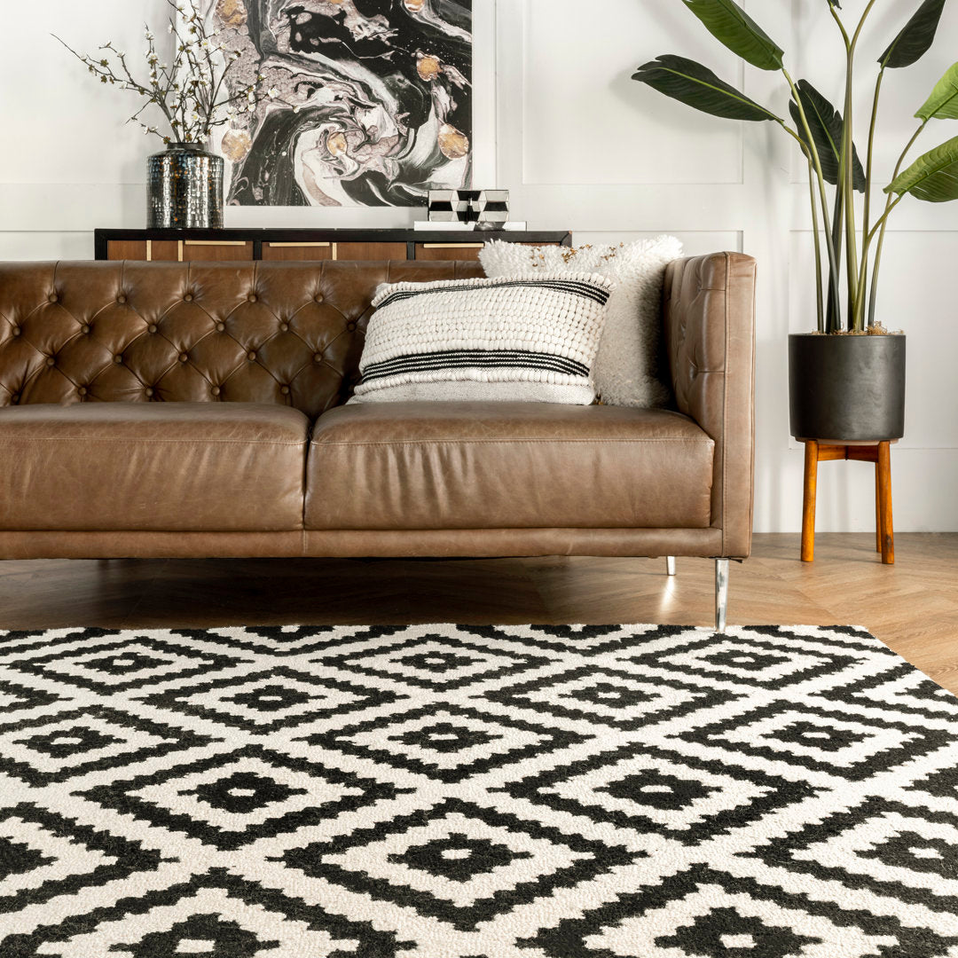Decca Geometric Handmade Tufted Wool Black/Cream Area Rug George Oliver Rug Size: Rectangle 12' x 18'