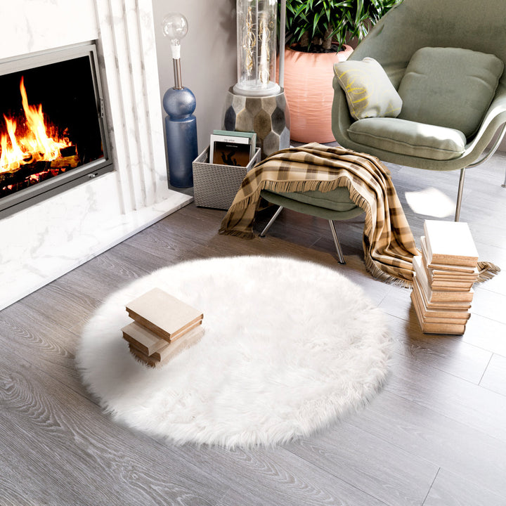 Diller White Faux Sheepskin Fur Machine Washable Shag Fluffy Area Rug Willa Arlo™ Interiors Rug Size: Round 3'
