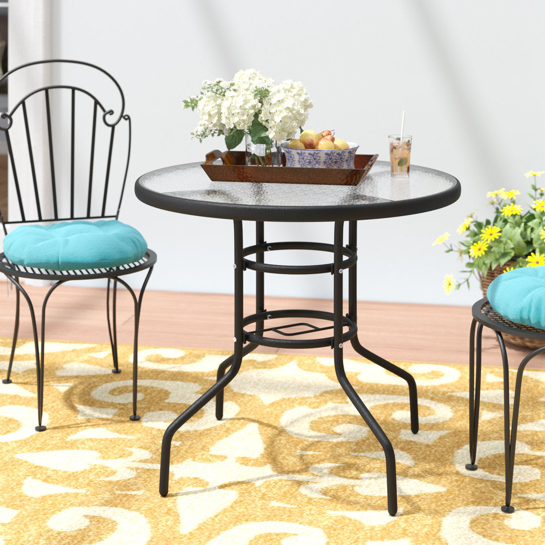 32'' Patio Round Table Tempered Glass Steel Frame Outdoor Pool Yard Garden Winston Porter