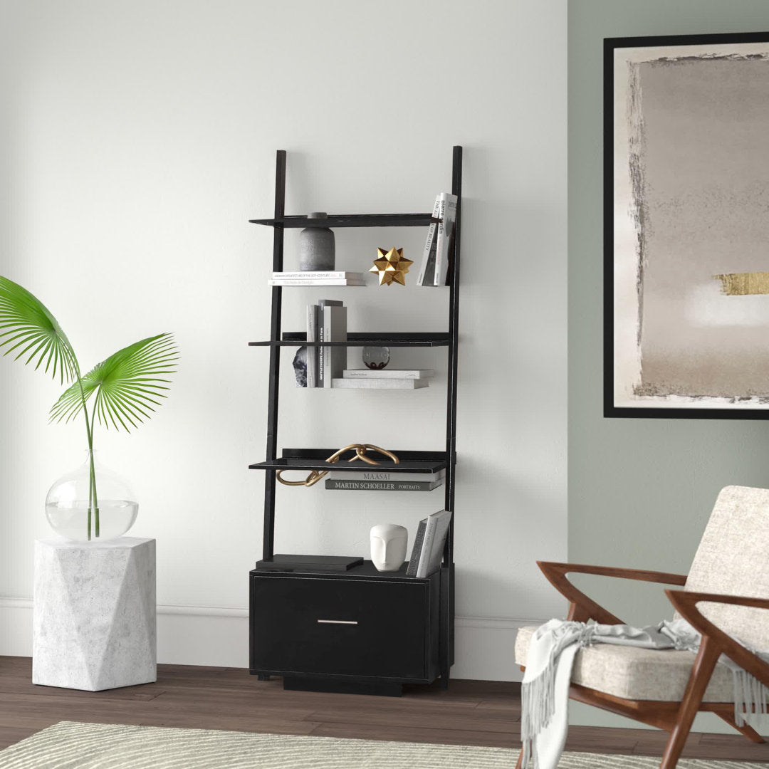 69'' H x 24.75'' W Solid Wood Ladder Bookcase Ebern Designs Color: Black