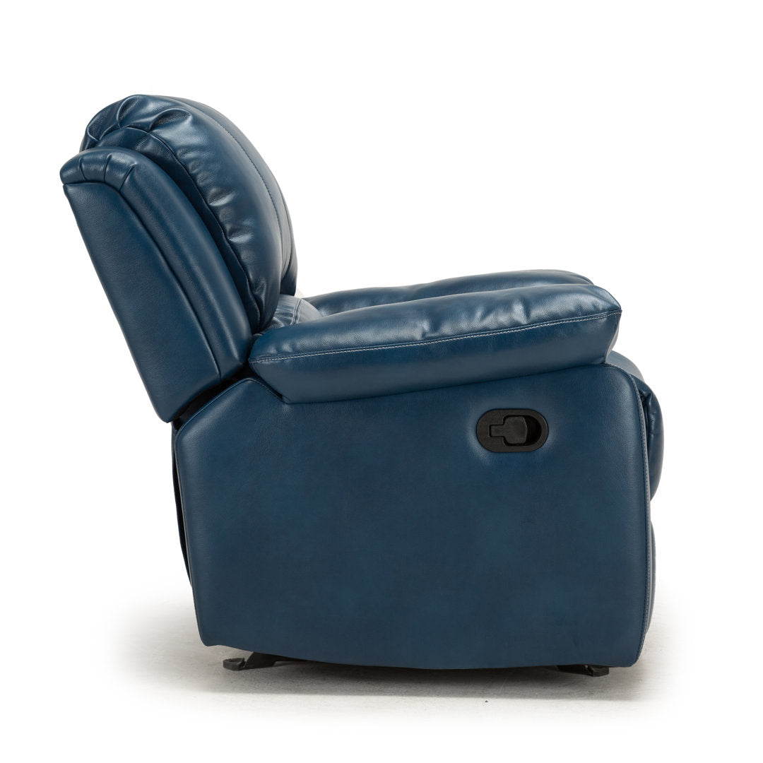 Kahler 37.75" Wide Faux Leather Manual Glider Recliner Andover Mills™ Upholstery Color: Blue Faux Leather