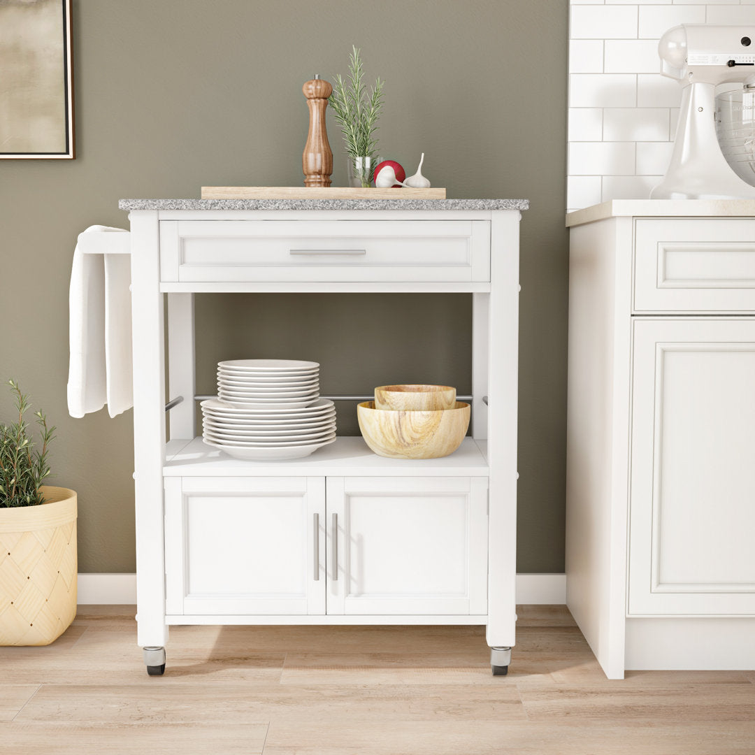 Ager Granite Top Kitchen Cart With Storage Space Latitude Run® Base Finish: White