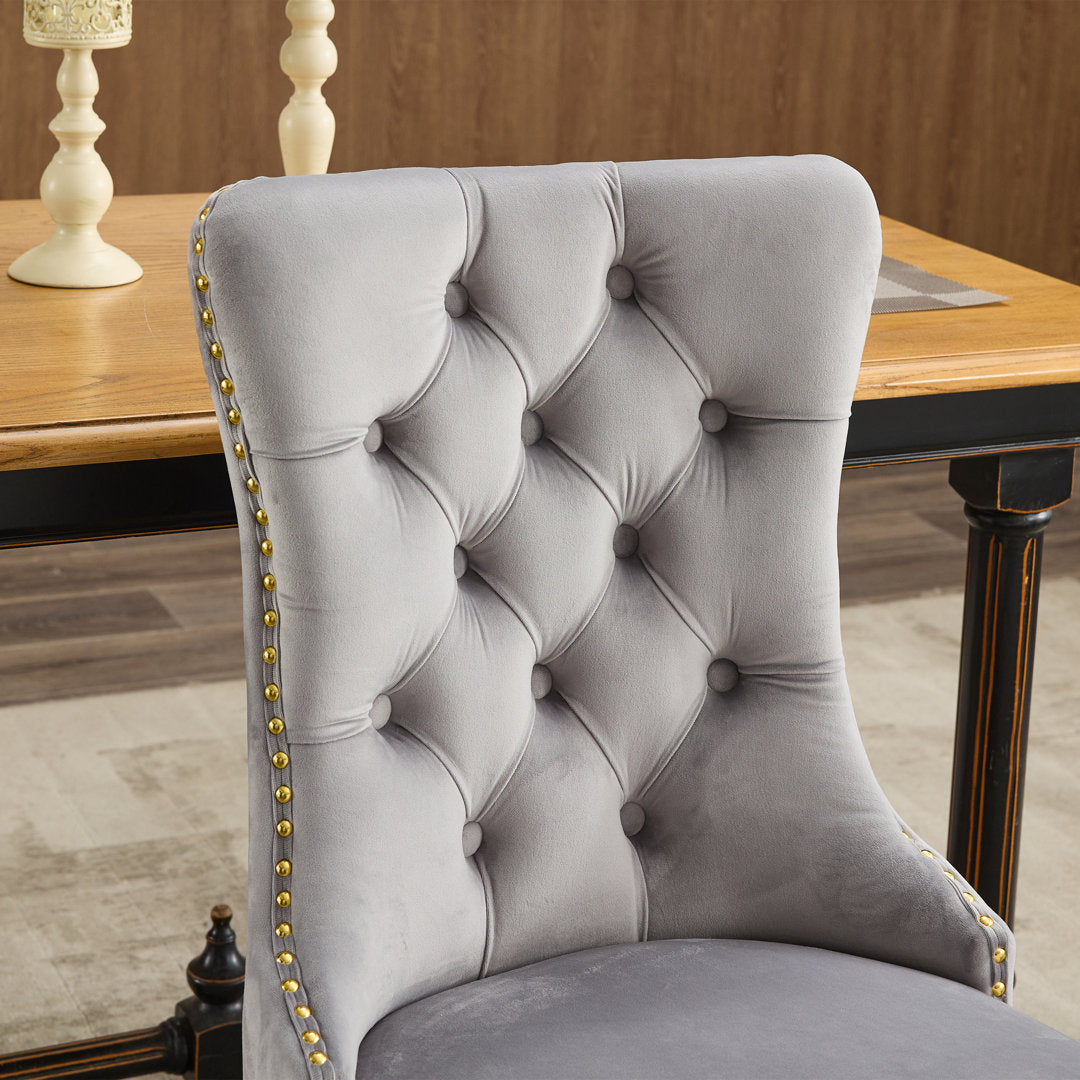 Allena Tufted Velvet/Linen Wing Back Parsons Chair (Set of 2) Rosdorf Park Upholstery Color: Velvet Gray, Leg Color: Gold