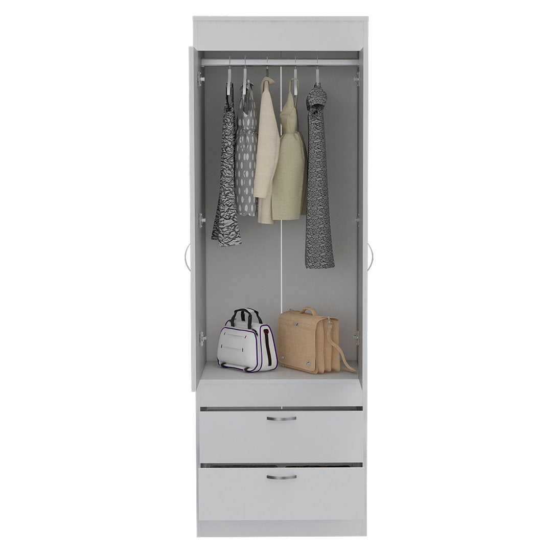 Lisboa Armoire with Double Doors, 2 Drawers, and Hanging Rod Latitude Run® Color: White