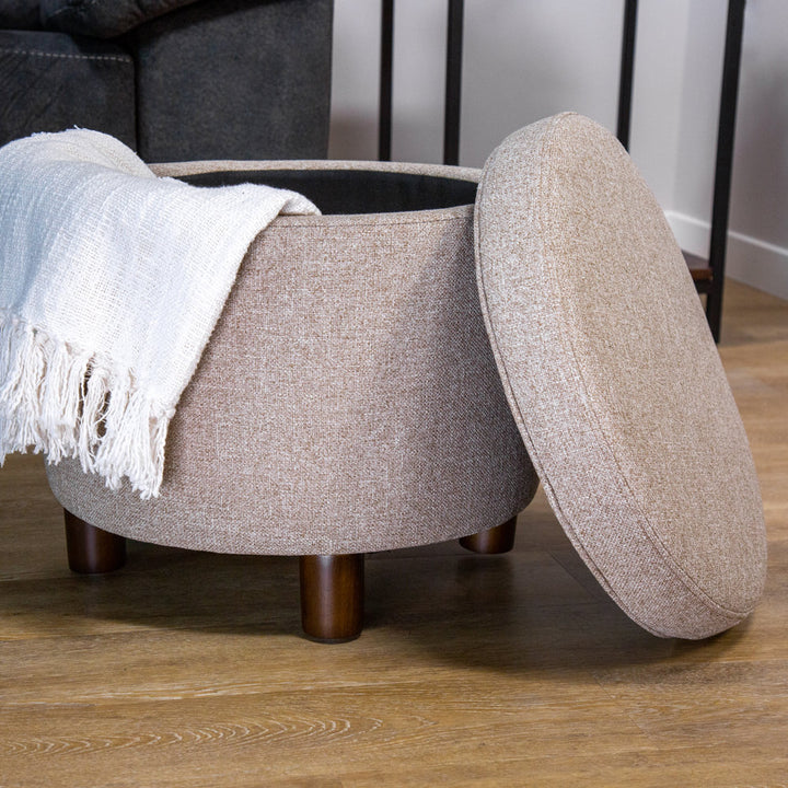 Amoret 19" Wide Round Storage Ottoman Andover Mills™ Upholstery Color: Light Brown