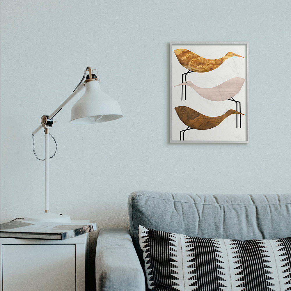 Abstract Tree Pattern Storks Minimal Rustic Birds by Daphne Polselli - Graphic Art Print Corrigan Studio® Size: 20" H x 16" W x 1.5" D Format: Gray Framed