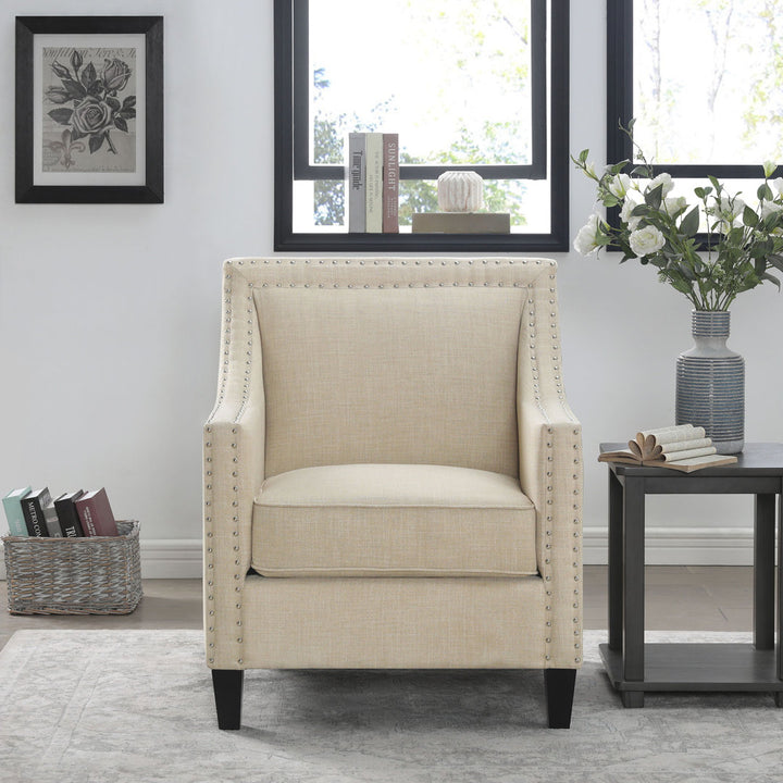 Hilga Erica Accent Armchair With Chrome Nailhead Trim Winston Porter Fabric: Beige Polyester Blend