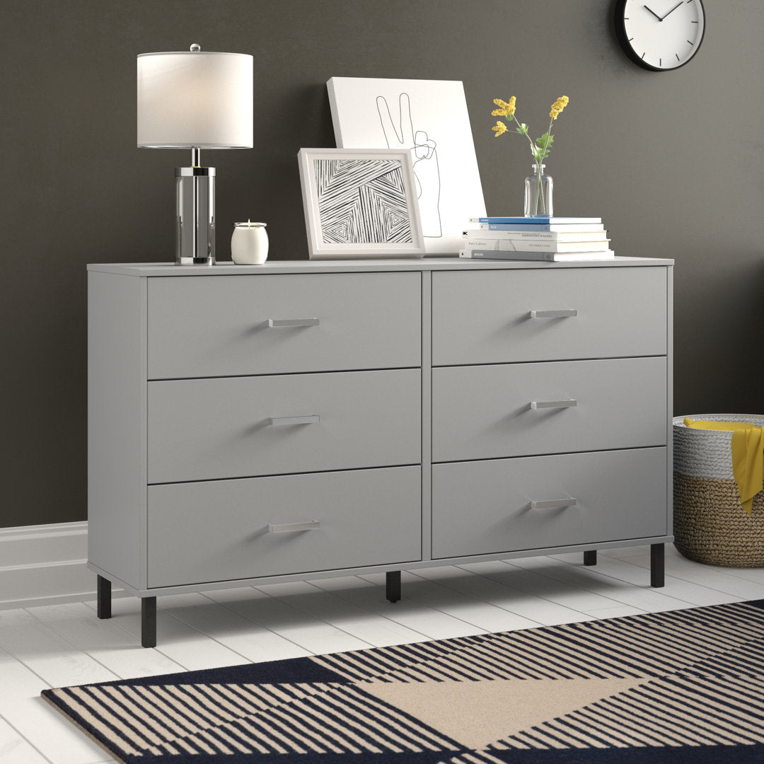 Alexei 6 Drawer 58.5" W Double Dresser Zipcode Design™ Color: Gray