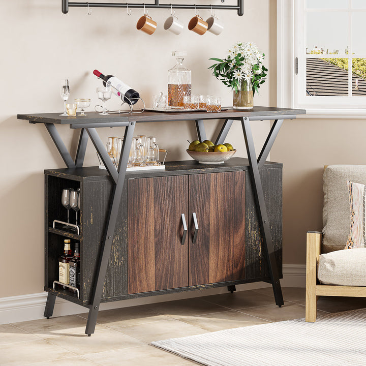 Marin 47 " Kitchen Island Open Sheves, Coffee Bar Cabinet Buffet Table Kitchen Sideboard Kelly Clarkson Home Base Finish: Dark Walnut