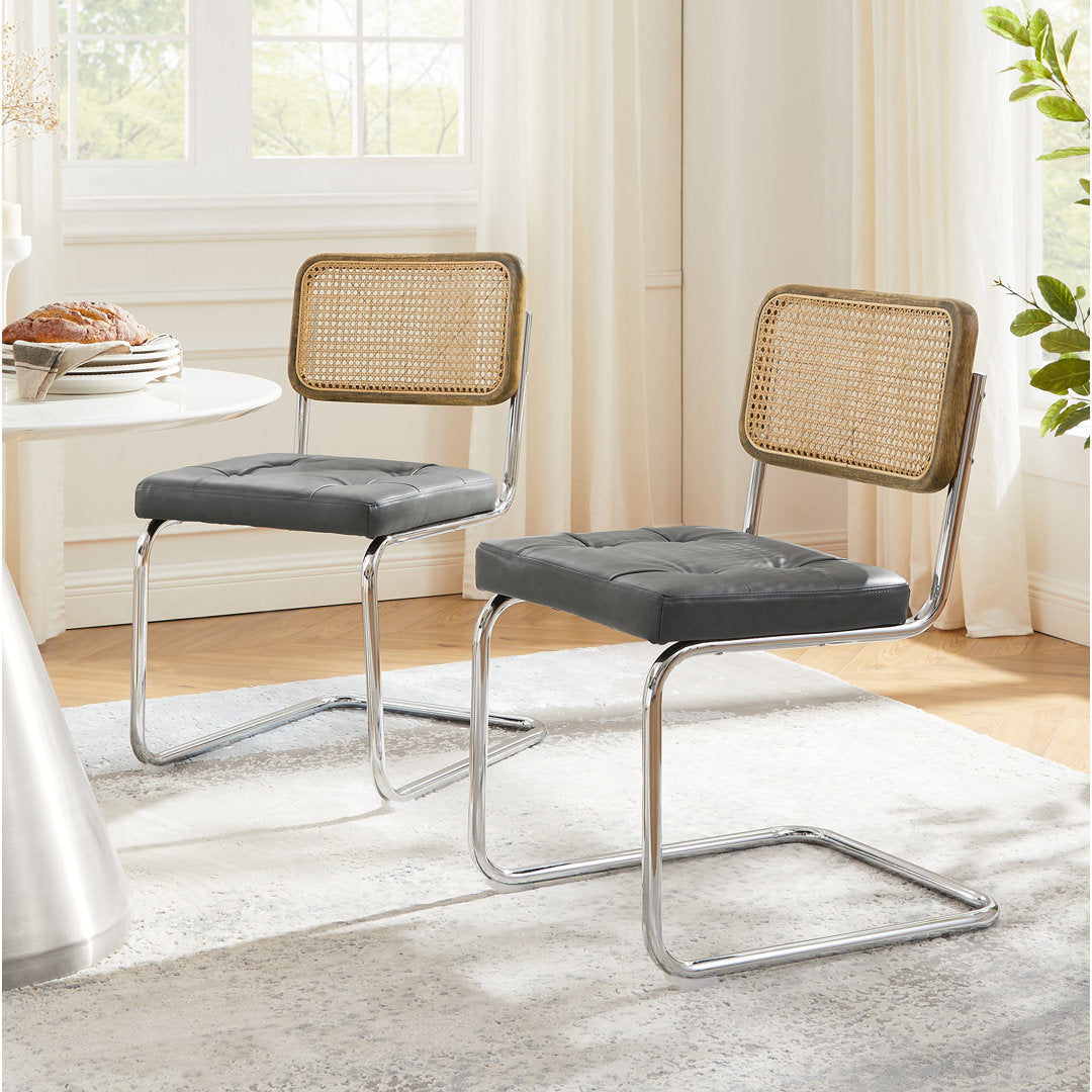 Staple Hill Upholstered Dining Side Chair with Cane Rattan Back (Set of 2) Bayou Breeze Upholstery Color: Gray