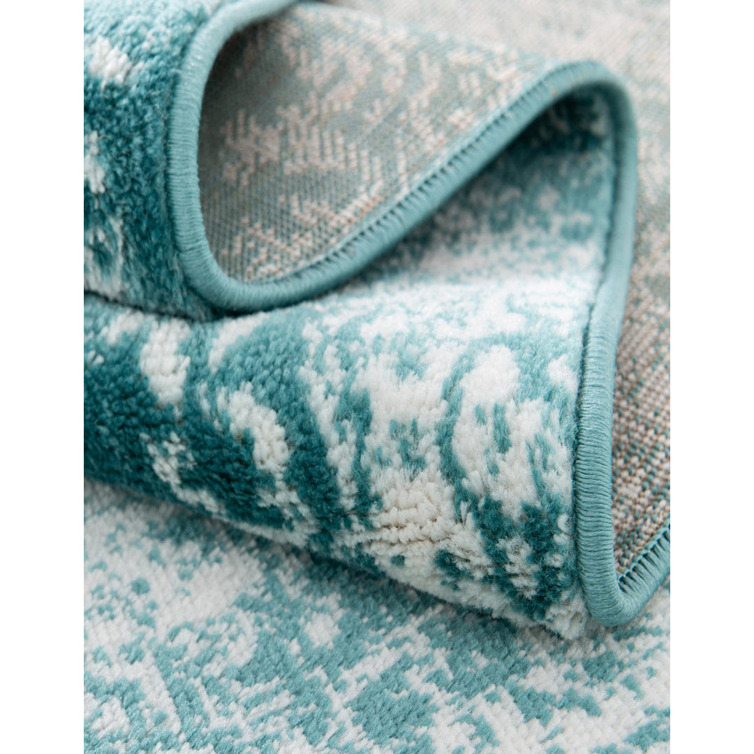 Coblitz Damask Turquoise Area Rug Dakota Fields Rug Size: Round 7'