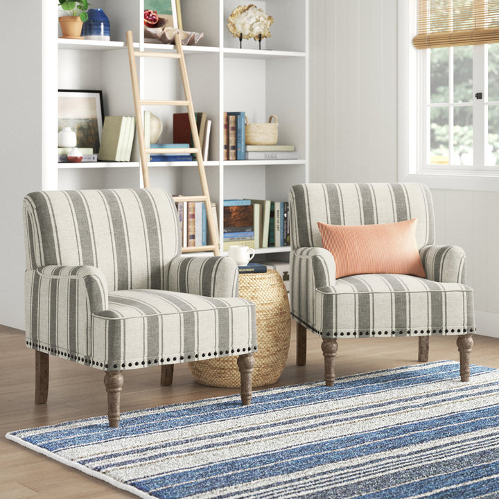 Arching Armchair With Solid Wood Turned Legs and Nailhead Trim (Set of 2) Sand & Stable™ Upholstery Color: Gray