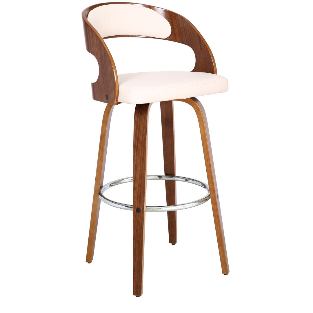Pensacola Mid-century Swivel Counter Height Bar Stool Corrigan Studio® Seat Height: Bar Stool (30" Seat Height), Upholstery: JY Creme Faux Leather
