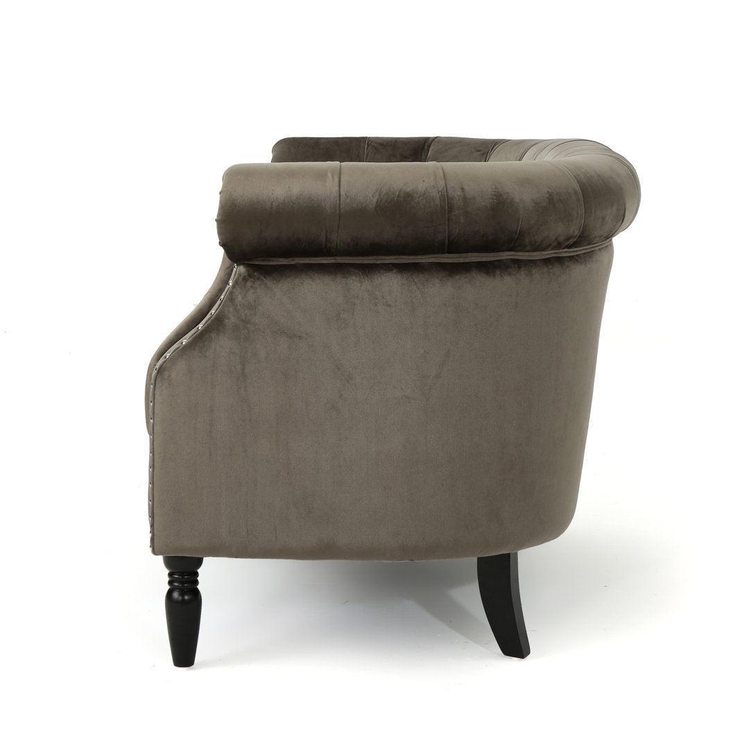Charlotte 51.5" Velvet Rolled Arm Chesterfield Loveseat Mercer41 Fabric: Gray Velvet