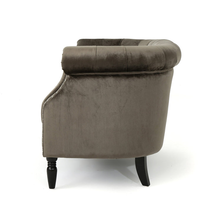 Charlotte 51.5" Velvet Rolled Arm Chesterfield Loveseat Mercer41 Fabric: Gray Velvet