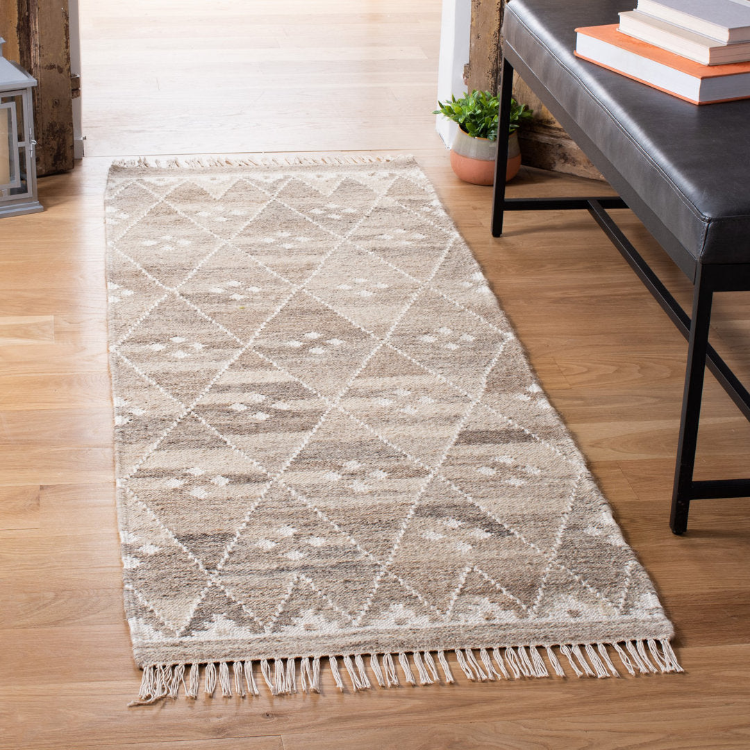 Natural Kilim Hand Woven 60% Wool, 20% Viscose, And 20% Cotton Geometric Rug Union Rustic Rug Size: Runner 2'3" x 12'