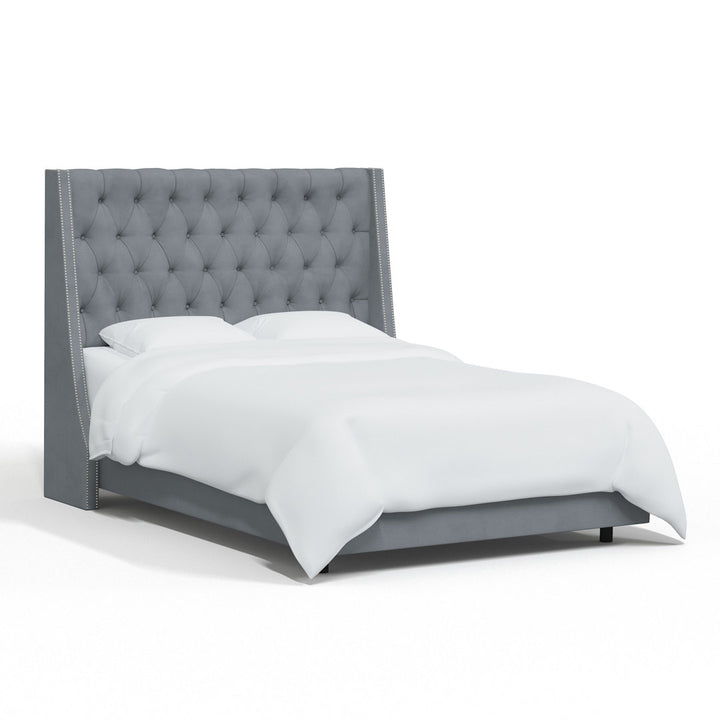 Annabel Upholstered Wingback Bed Kelly Clarkson Home Size: Full Body Fabric: Classic Steel Gray Performance Velvet