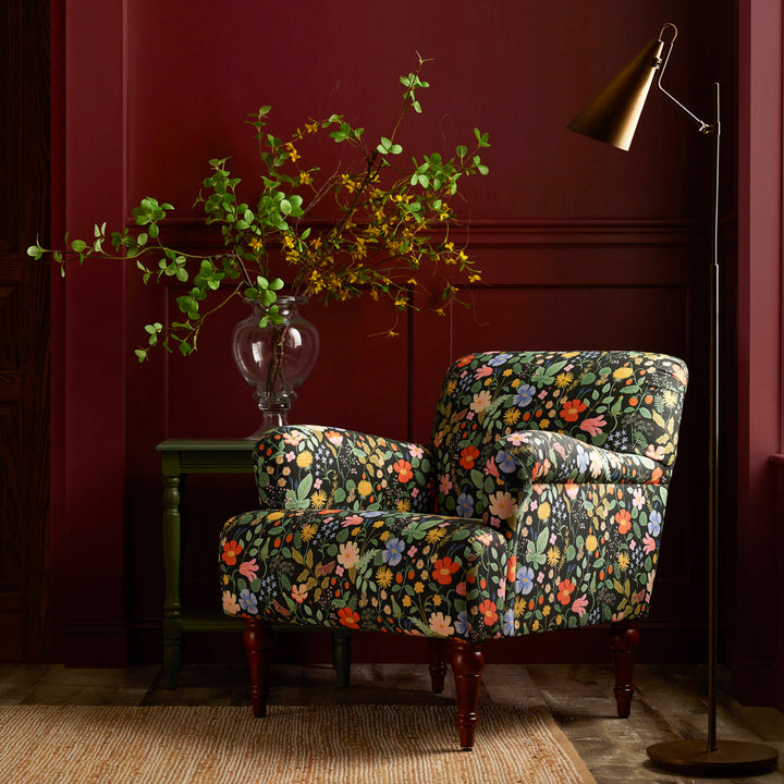 Rifle Paper Co. x Cloth & Company Bristol Armchair Rifle Paper Co. x Cloth & Company Body Fabric: Rpc Stawberry Fields Black Linen