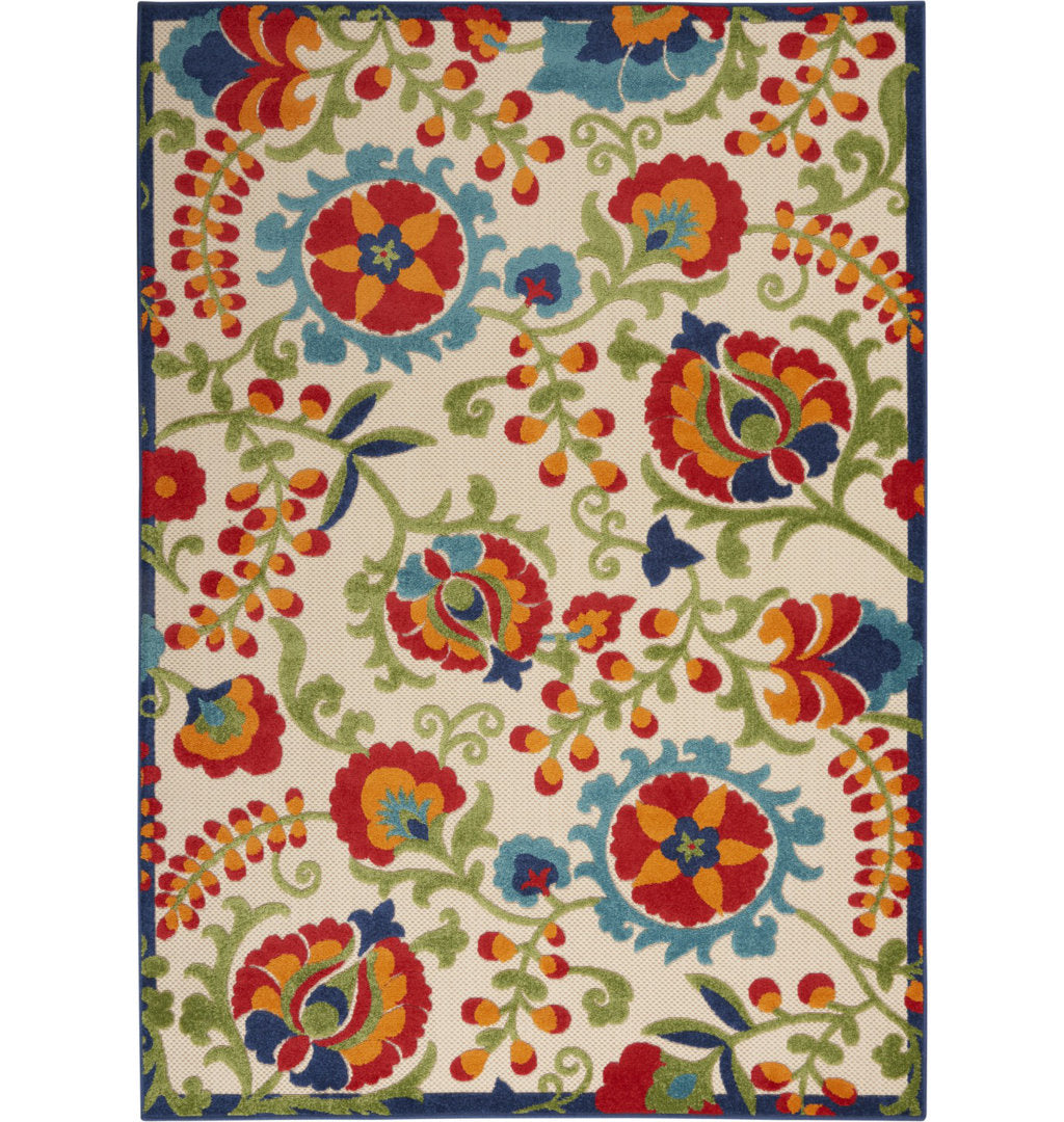 Bernia Floral Ivory/Red/Green Area Rug Wade Logan® Rug Size: Rectangle 6' x 9'
