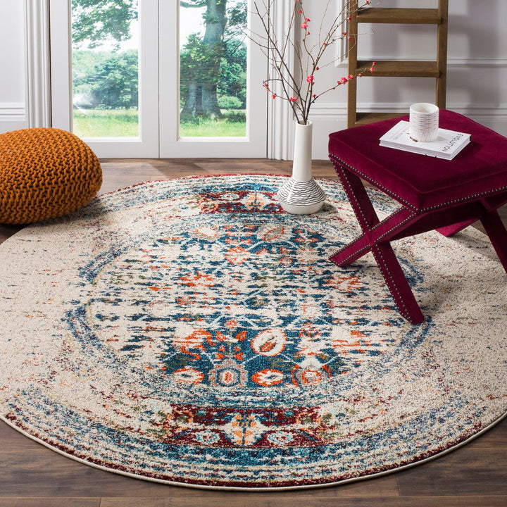 Hertzler Floral Ivory/Blue Area Rug Langley Street® Rug Size: Round 5'