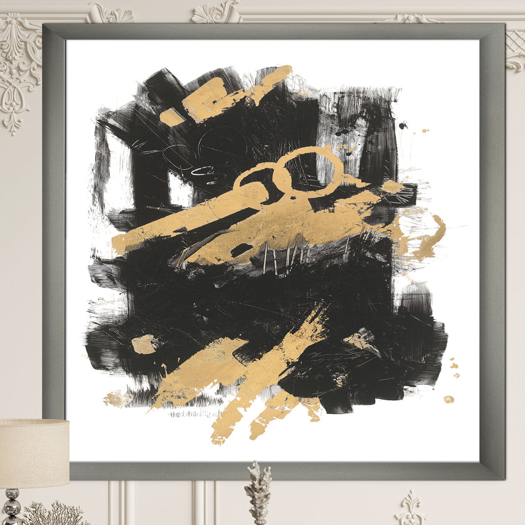 Gold and Black Drift I' Picture Frame Print on Canvas East Urban Home Size: 40" H x 30" W x 1.5" D Format: Silver Framed