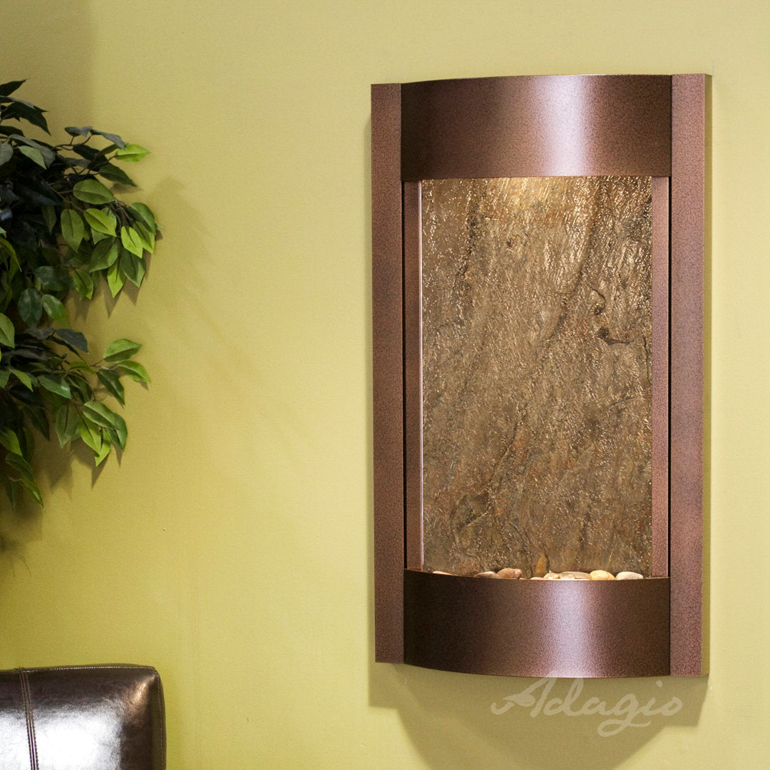 Serene Waters Natural Stone/Metal Wall Fountain with Light Adagio Fountains Finish: Copper Vein, Stone: Green Feather