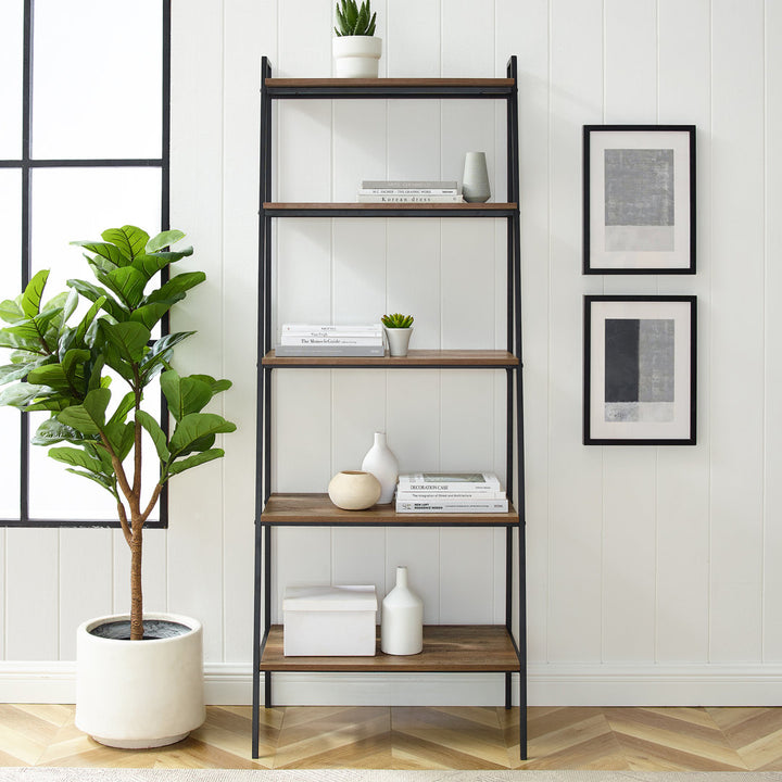 Little Italy 72" H x 28" W Metal Ladder Bookcase Trent Austin Design® Color: Rustic Oak
