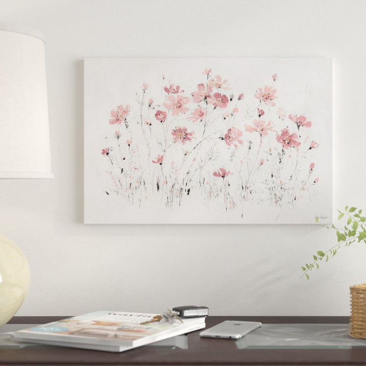 Wildflowers Pink I' Print on Canvas East Urban Home Mat Color: No Mat Size: 18" H x 26" W x 1.5" D Format: Black Framed Fine Art Paper