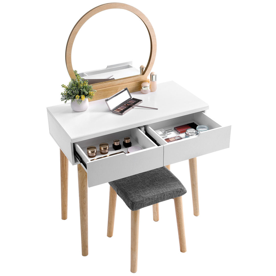 Arinze Vanity Set with Stool and Mirror Wrought Studio™ Color: Natural/White