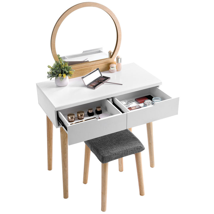 Arinze Vanity Set with Stool and Mirror Wrought Studio™ Color: Natural/White