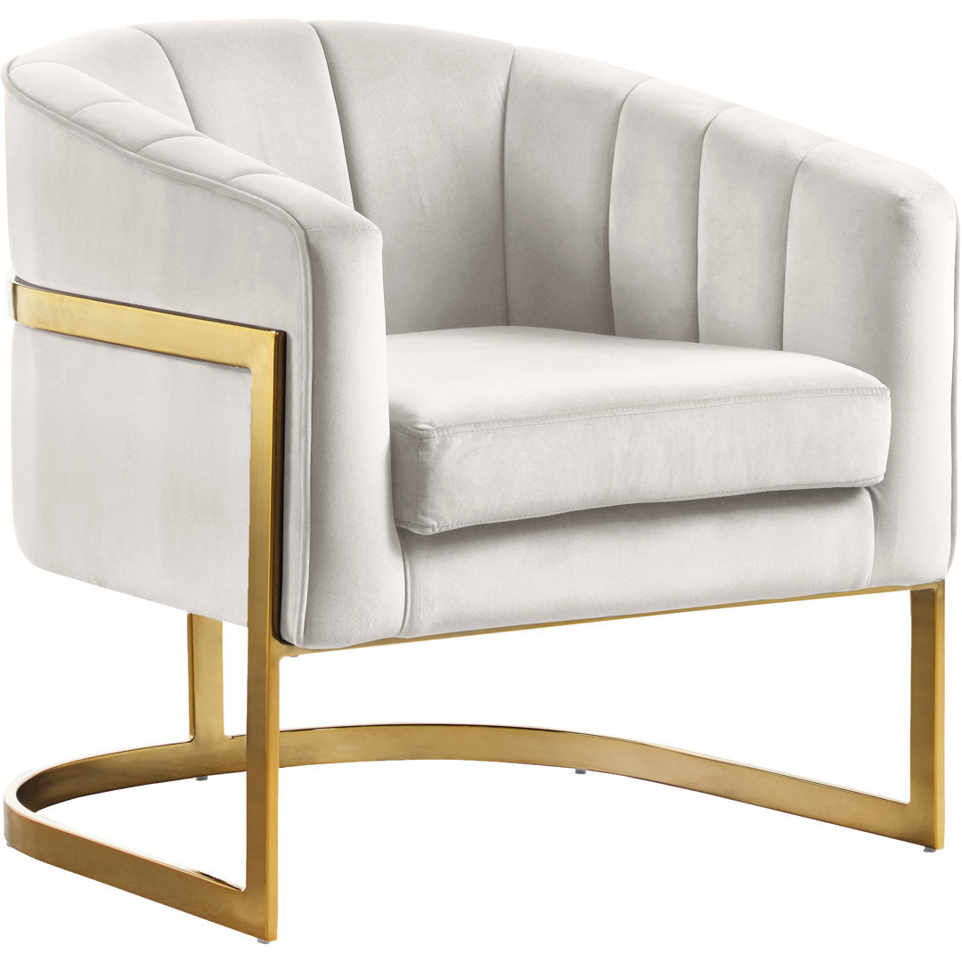 Barnicle 30" Wide Velvet Barrel Chair Everly Quinn Body Fabric: Cream Velvet