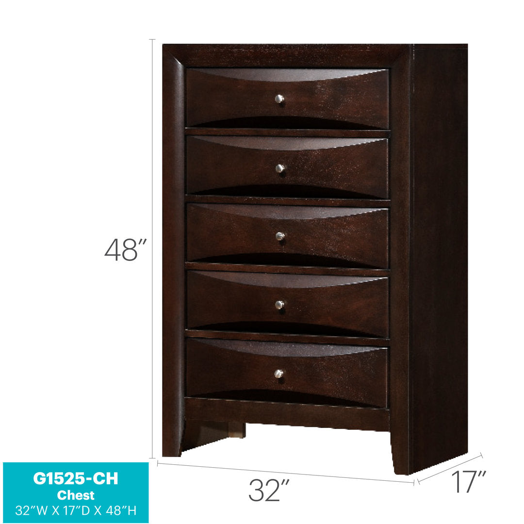 Marilla 5-Drawer Chest Glory Furniture Color: Cappaccino