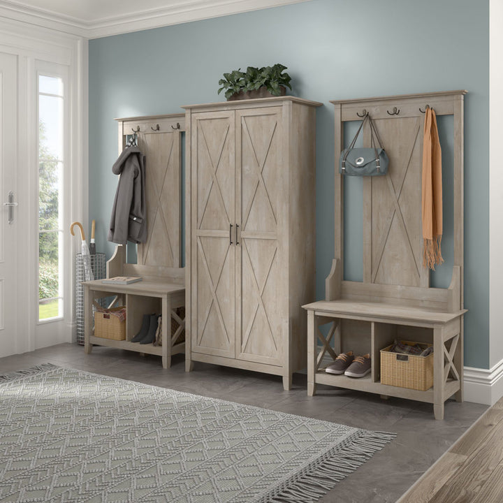 Huckins Hall Tree 32'' Wide with Bench and Shoe Storage Laurel Foundry Modern Farmhouse® Color: Washed Gray