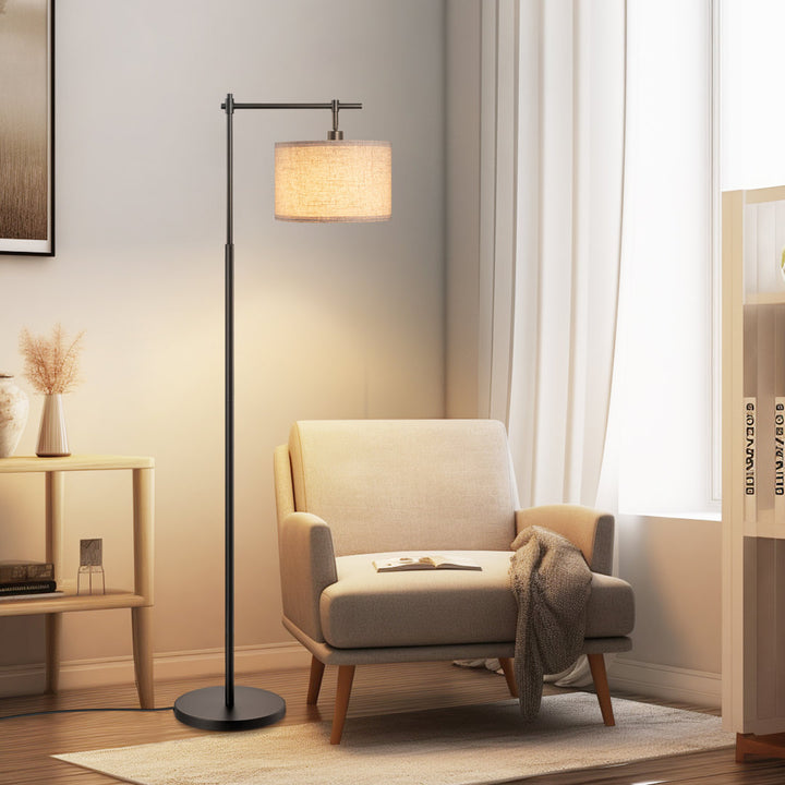 Macneil 63" Arched Floor Lamp with linen shade Willa Arlo™ Interiors Base Finish: Black
