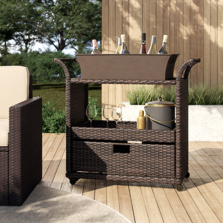 Zytavious Bar Cart with Iron and Wicker Red Barrel Studio®
