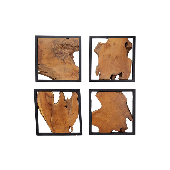 Teak Wood Handmade Live Edge Tree Trunk Abstract Home Wall Decor with Black Frames Mercury Row®