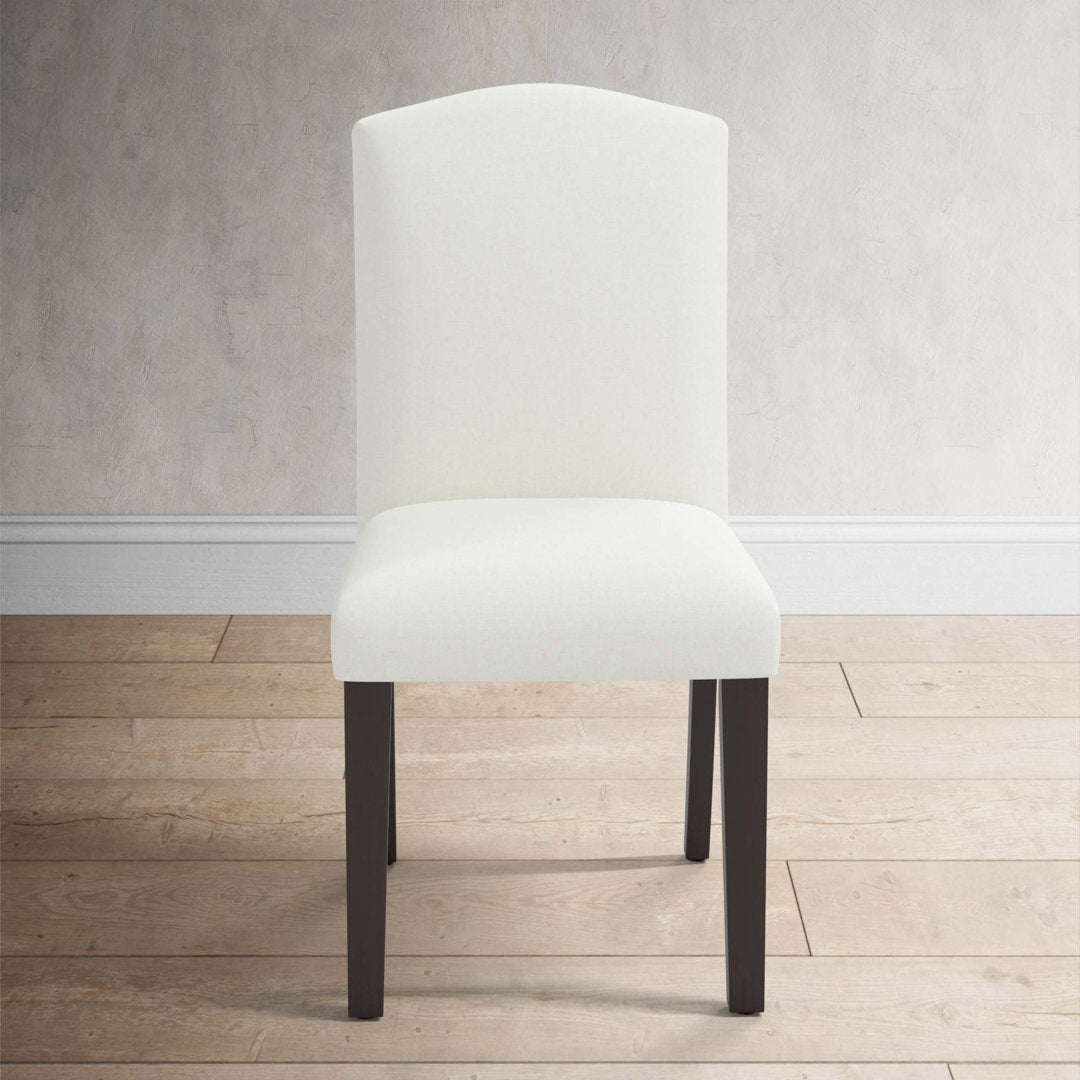 Estrela Upholstered Dining Chair Birch Lane™ Leg Color: Espresso, Upholstery Color: Zuma White Textured Linen