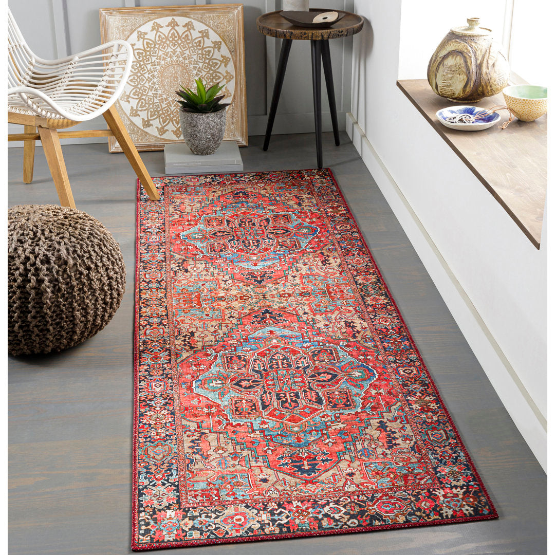 Fleckenstein Oriental Bright Red/Beige/Blue Area Rug Langley Street® Rug Size: Runner 2'6" x 7'6"