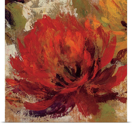 Fiery Dahlias II by Silvia Vassileva - Print Winston Porter Size: 16" H x 16" W x 1.5" D Format: Canvas